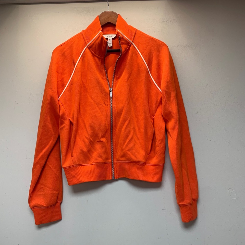 Spanx AirEssentials Track Jacket Womens Medium Orange Full Zip Piping 50942R EX